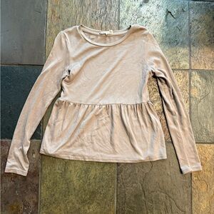 Long Sleeve Peplum Top in Beige